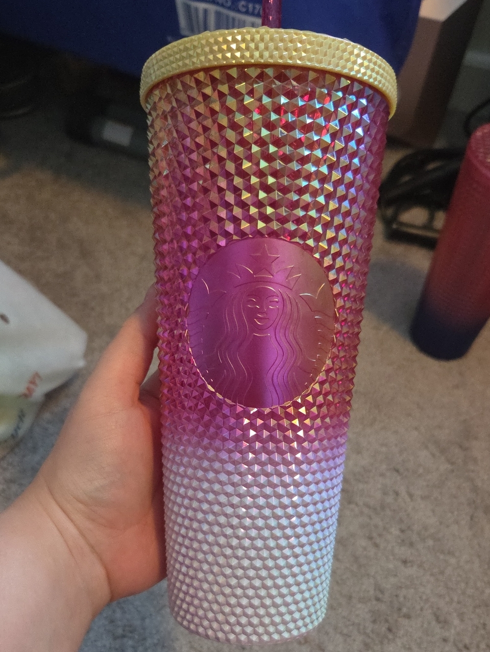 Starbucks Pink-to-White Ombre Studded Tumbler with Gold Lid